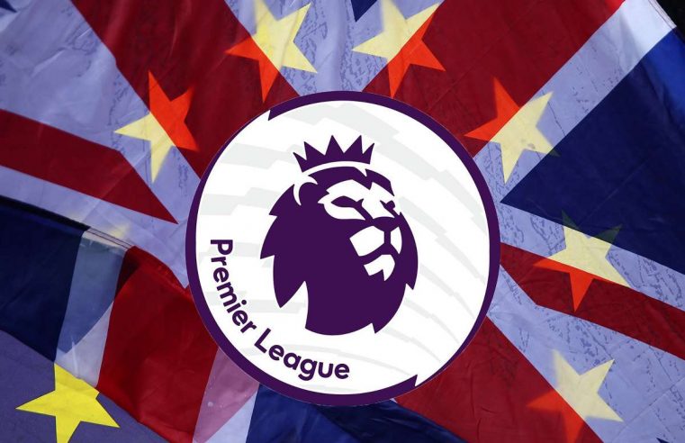 Logo of English Premier league with the Great Britain's flag in the backgroud